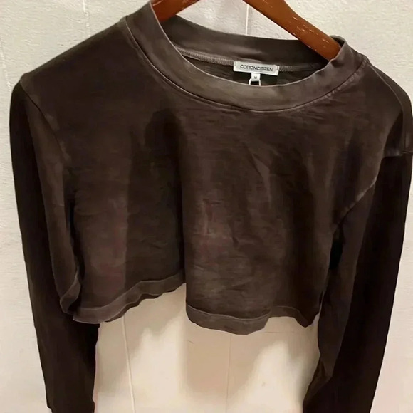 NWT COTTON CITIZEN Tokyo Crop Long Sleeve Shirt Brown - Picture 3 of 6